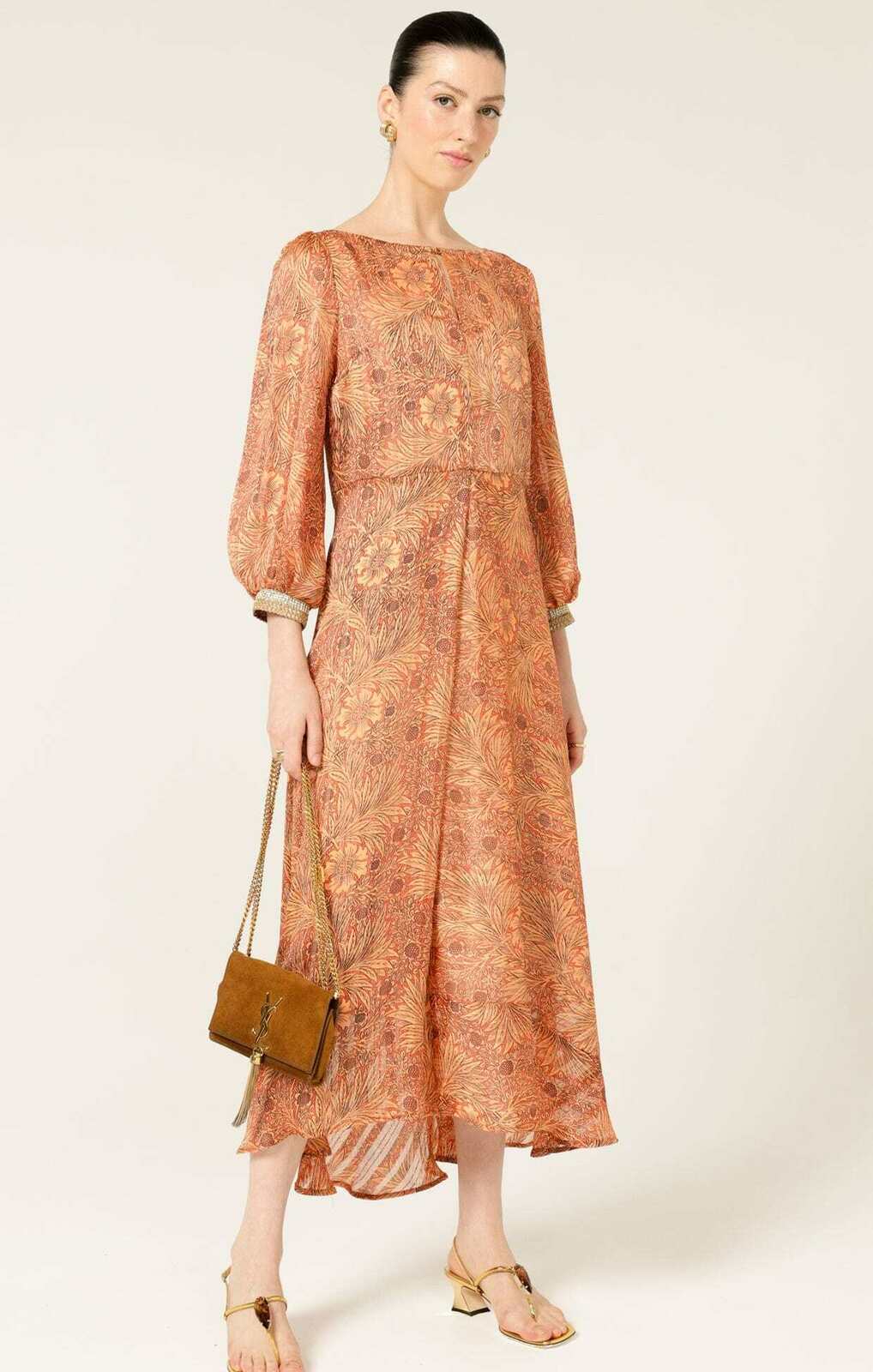 chinese dress ladies Blue Lovebirds Boho Floral Print Long Sleeve Maxi Dress Blue / L