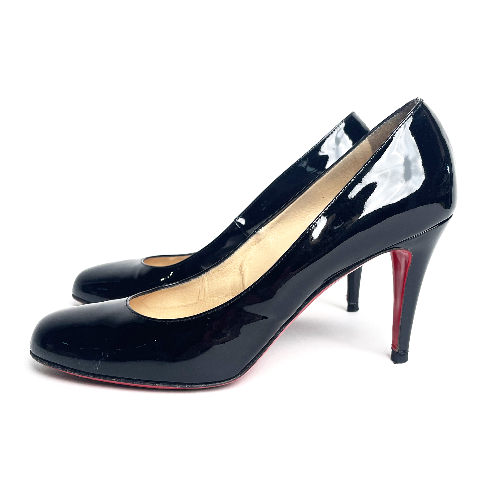 Christian Louboutin Black Patent Pumps (Ron Ron 85 patent calf 