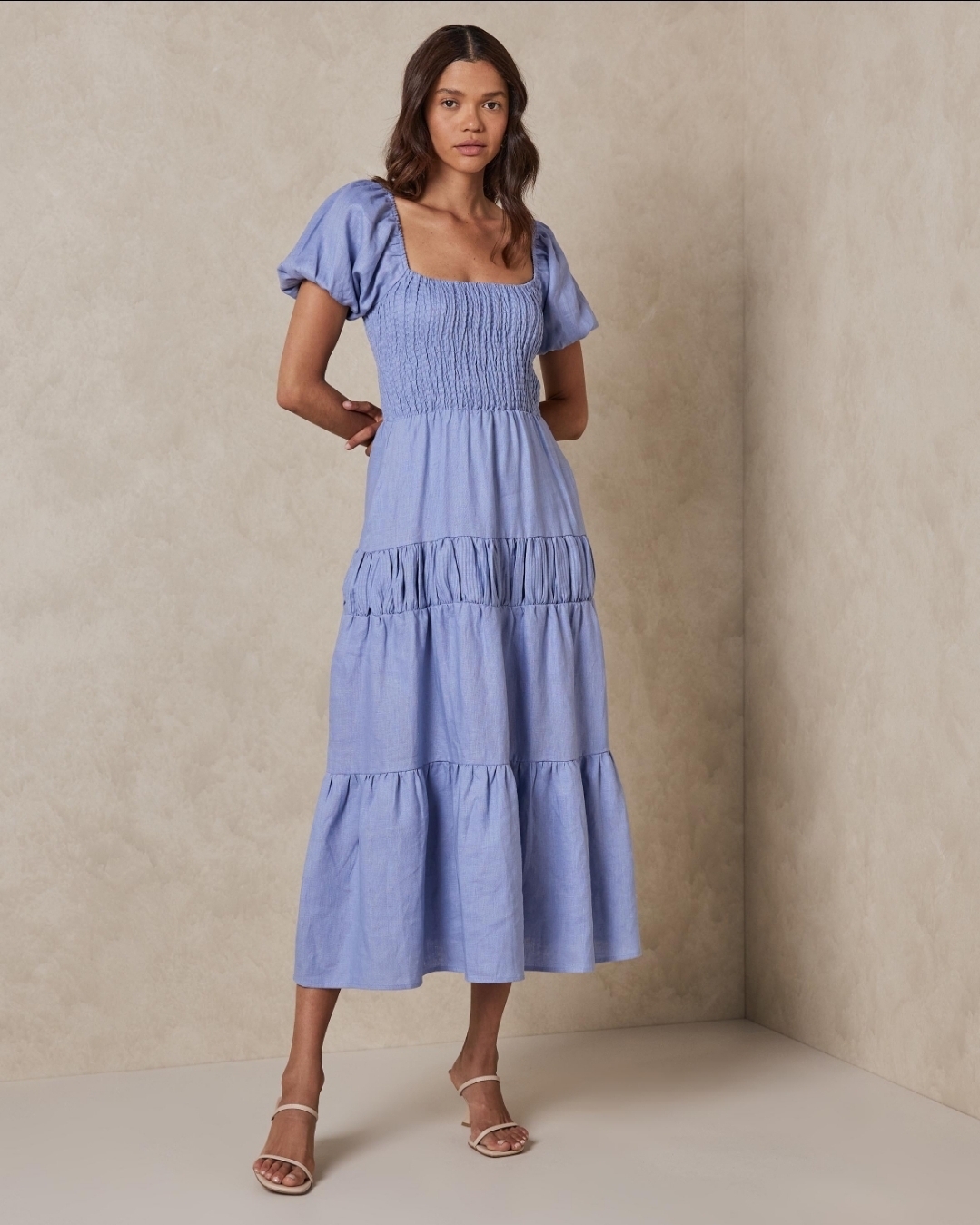 Pleated Panel Linen Dress