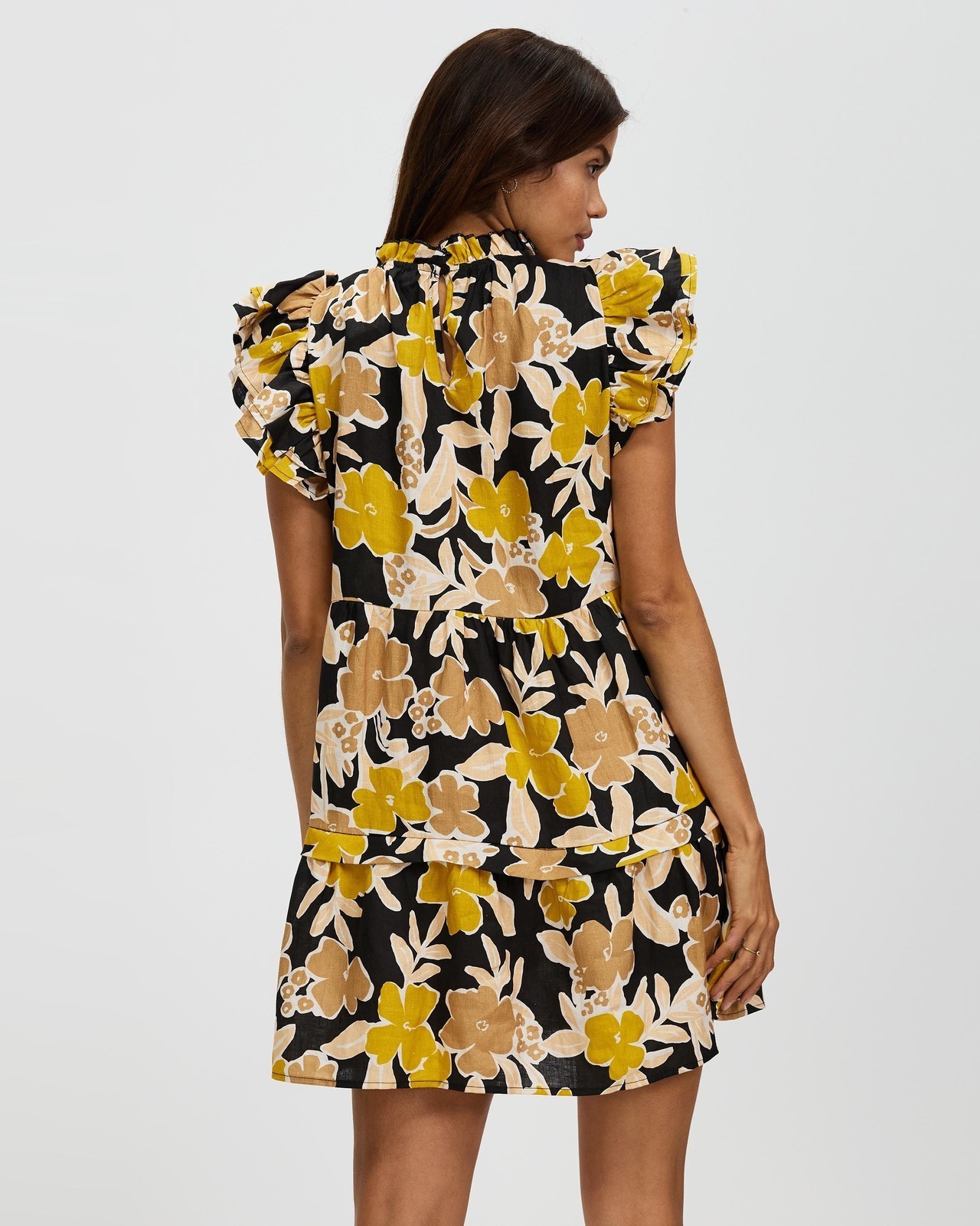 Mustard floral linen dress