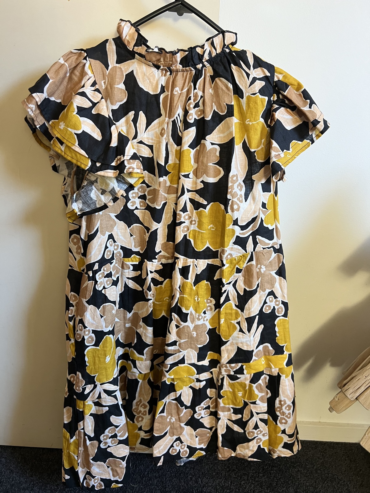 Mustard floral linen dress