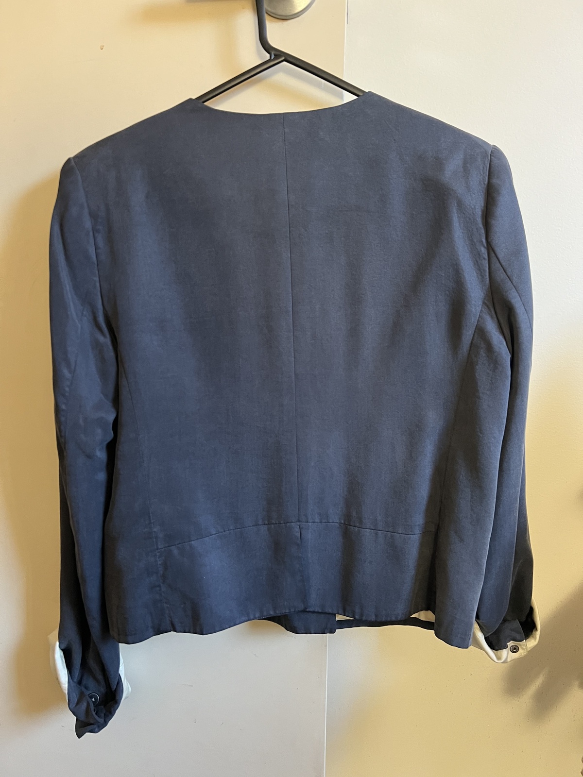 Navy washed silk crop blazer premium