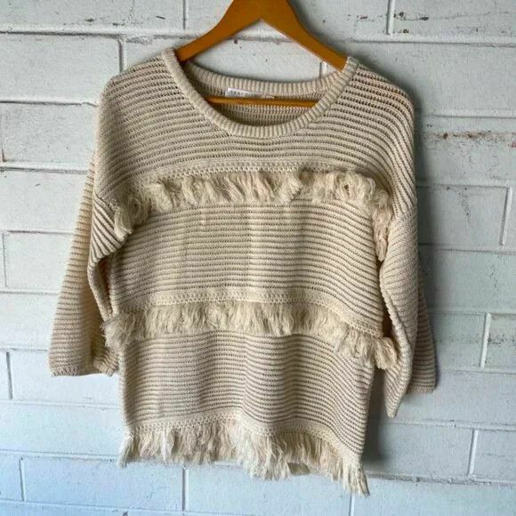 Cotton Crochet Fringed Knit Top Jumper Sweater