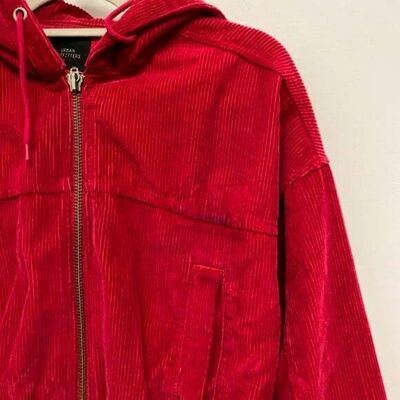 Urban Outfitters Red Cord Corduroy Cropped Hoodie Zip Puffer