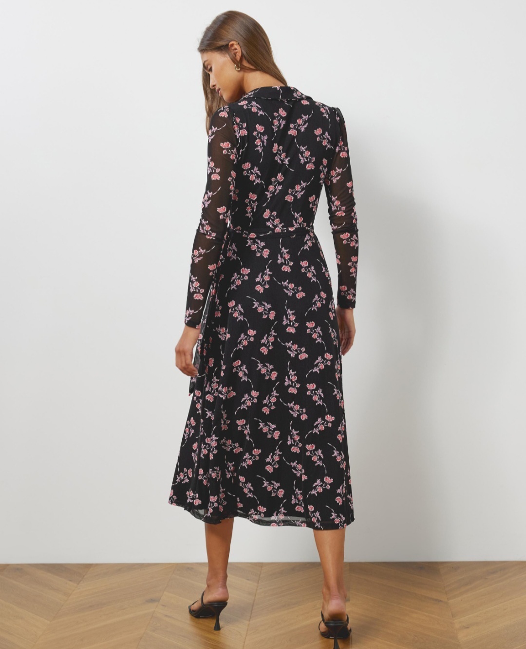 Flora mesh wrap midi dress