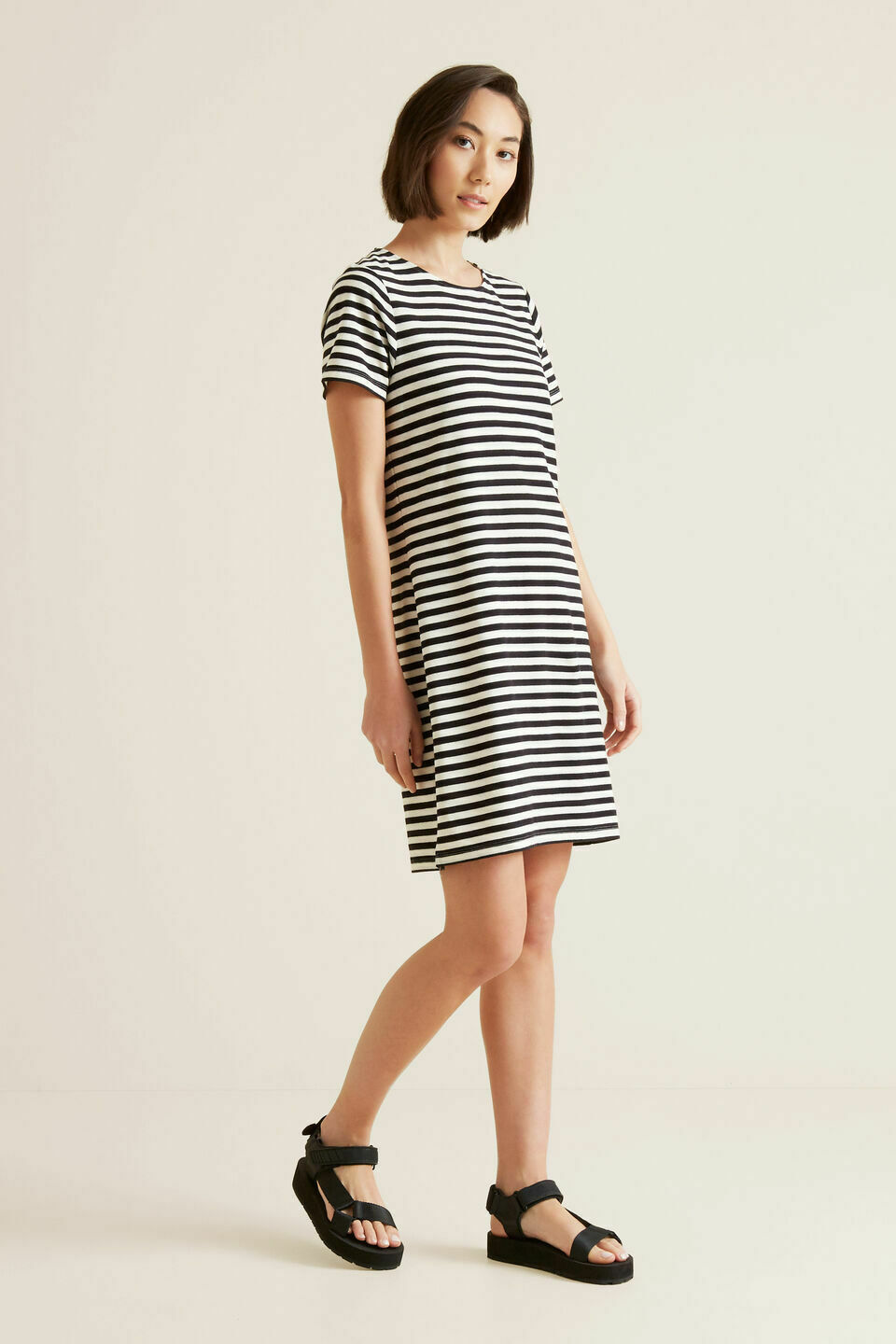 Cotton Stripe Pique Button Dress