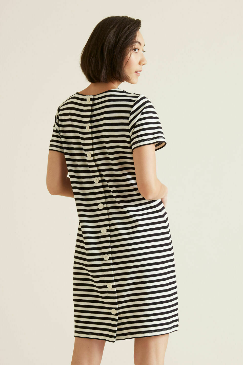 Cotton Stripe Pique Button Dress