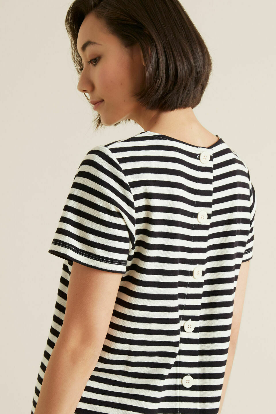 Cotton Stripe Pique Button Dress