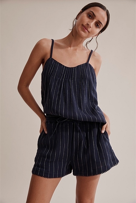 Crinkle Cotton Stripe Cami Top