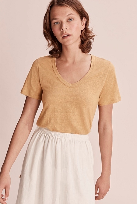 Cinnamon Short Sleeve Linen T-Shirt
