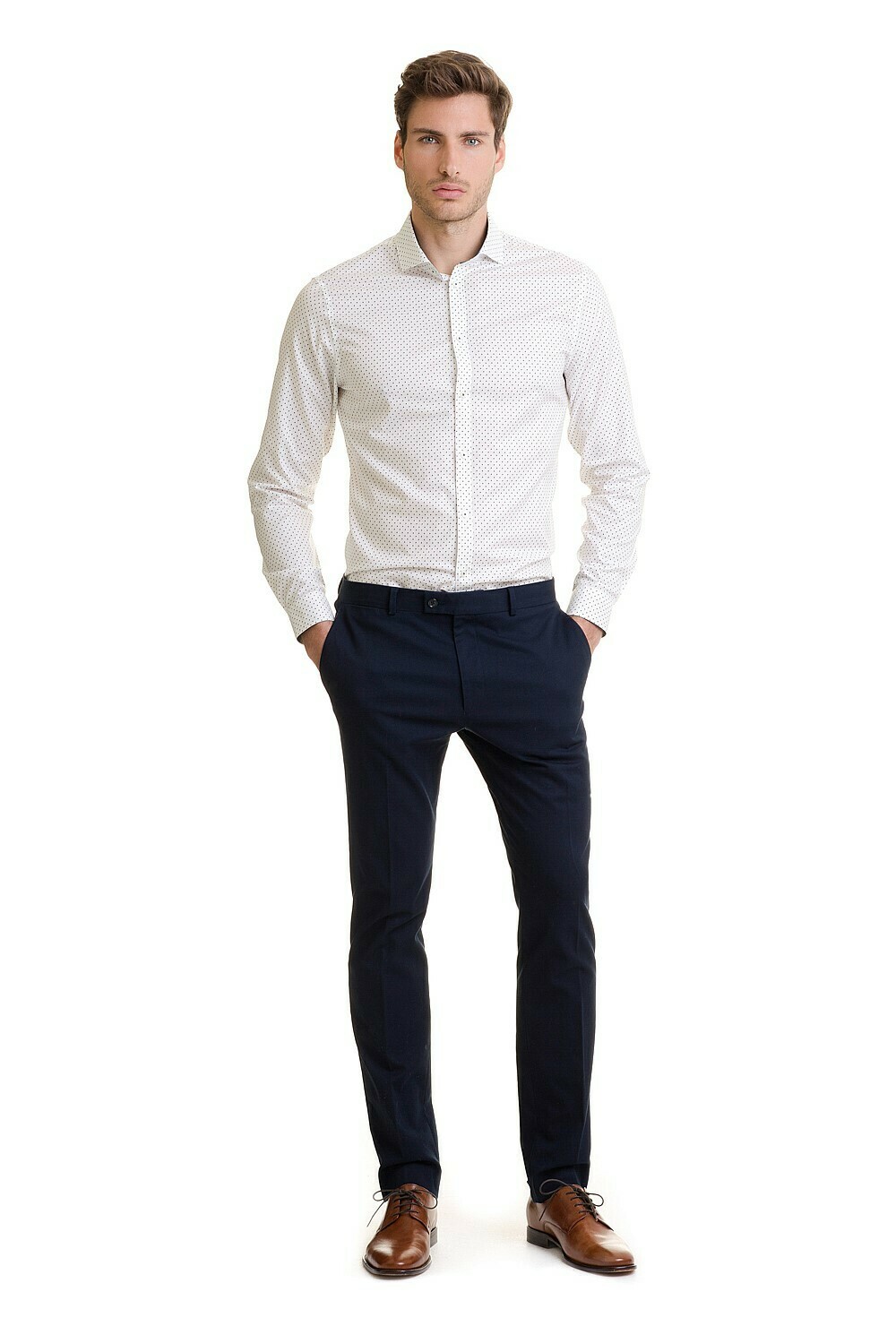 Slim Two Tone Polka Dot Mens Cotton Shirt