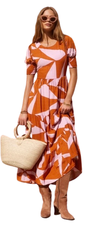 mister zimi orange dress Zimi girl Imogen wears the Savannah Tie Dress In Coral & Bella Sandals