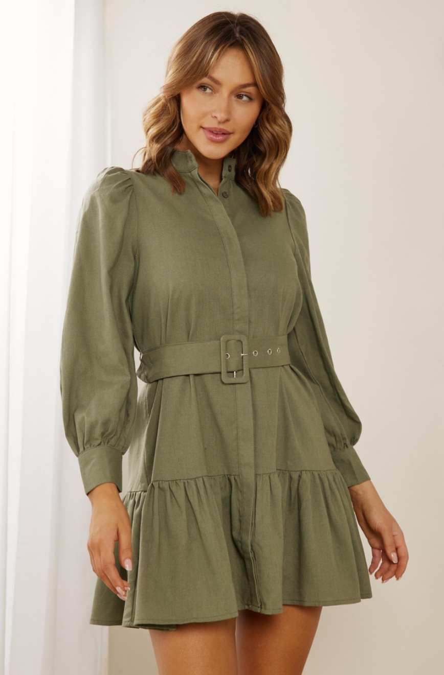 Khaki long sleeved dress