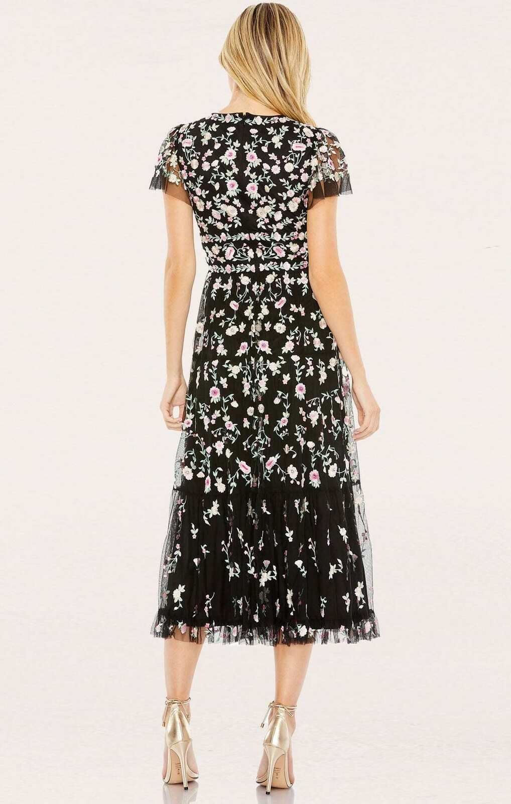 Mac Duggal CAMILLE EMBROIDERED MIDI DRESS IN BLACK MULTI - AirRobe