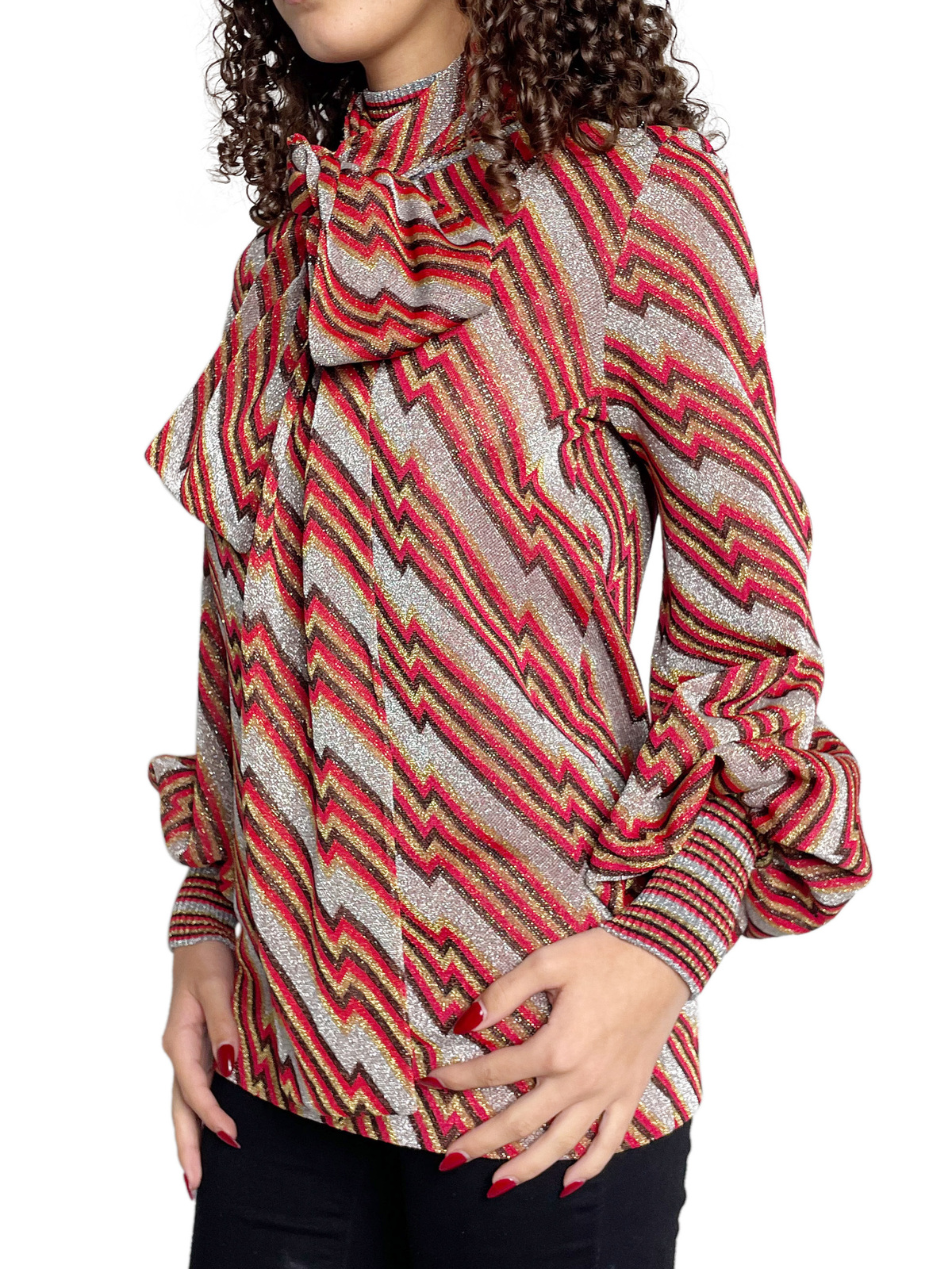 Red/Silver/Gold Lurex Long Sleeve Top