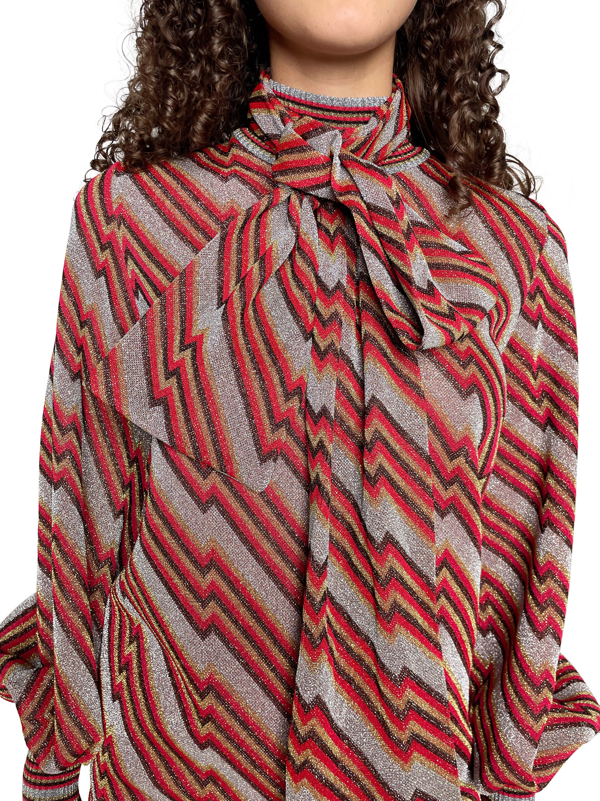 Red/Silver/Gold Lurex Long Sleeve Top