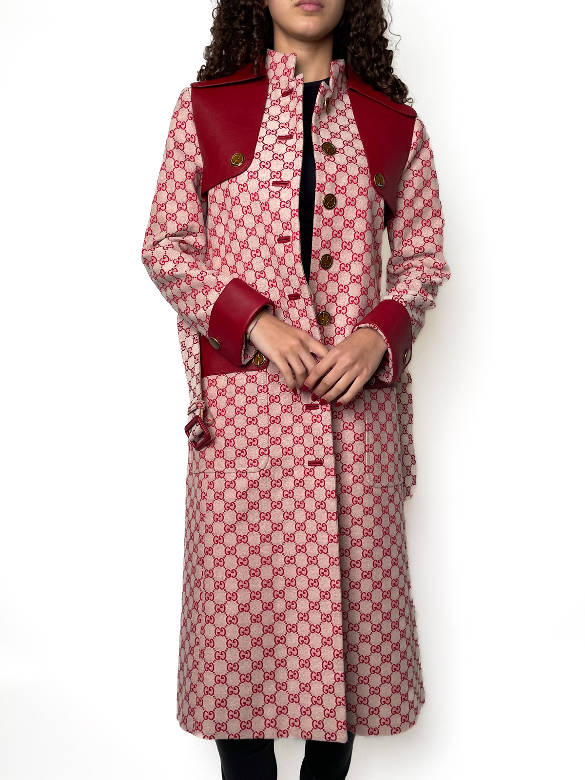 Red Monogram Leather Trench Coat