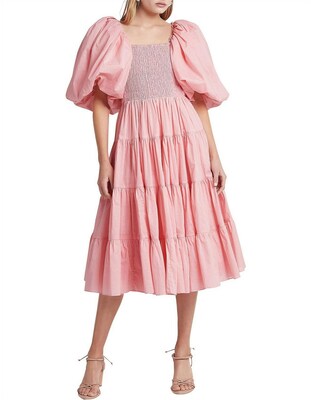 knee length dresses for ladies Aje Dusk Puff Sleeve Midi Dress in Red