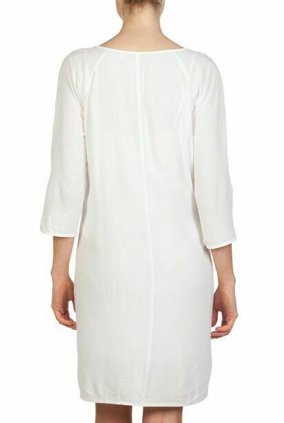 White Lattice Trim 3/4 Sleeve Kaftan Shift Dress