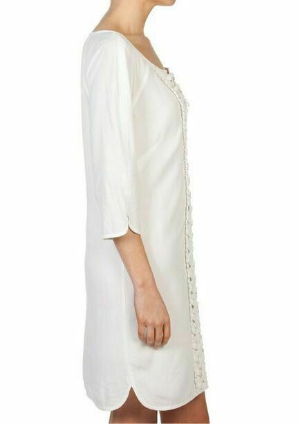 White Lattice Trim 3/4 Sleeve Kaftan Shift Dress