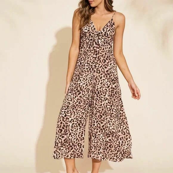 Savannah Leopard Print Tie Front Wide Leg Jumpsuit NWT