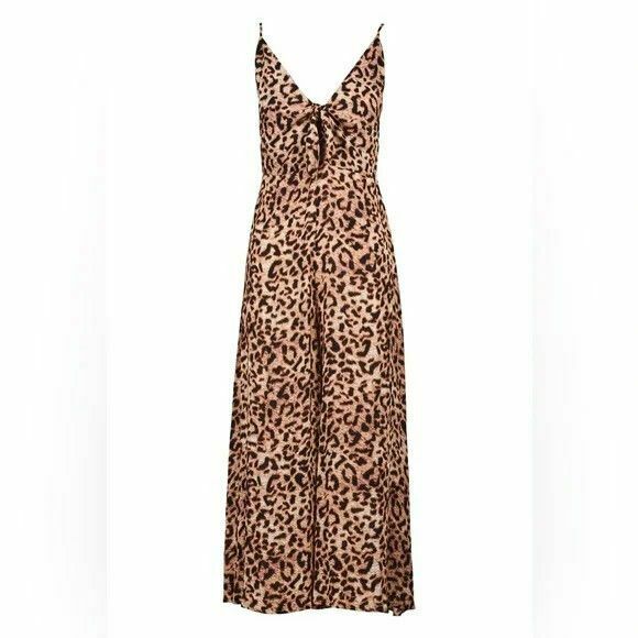 Savannah Leopard Print Tie Front Wide Leg Jumpsuit NWT