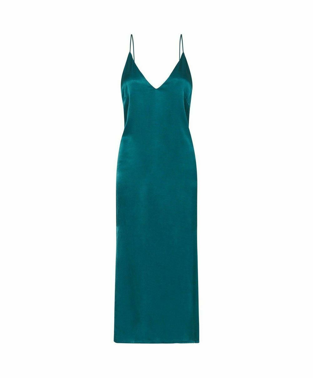 Yolanthe Emerald Teal Satin Slip Midi Dress NWT