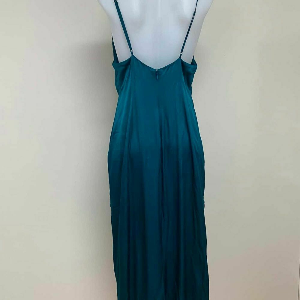 Yolanthe Emerald Teal Satin Slip Midi Dress NWT
