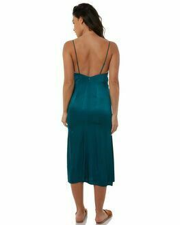 Yolanthe Emerald Teal Satin Slip Midi Dress NWT