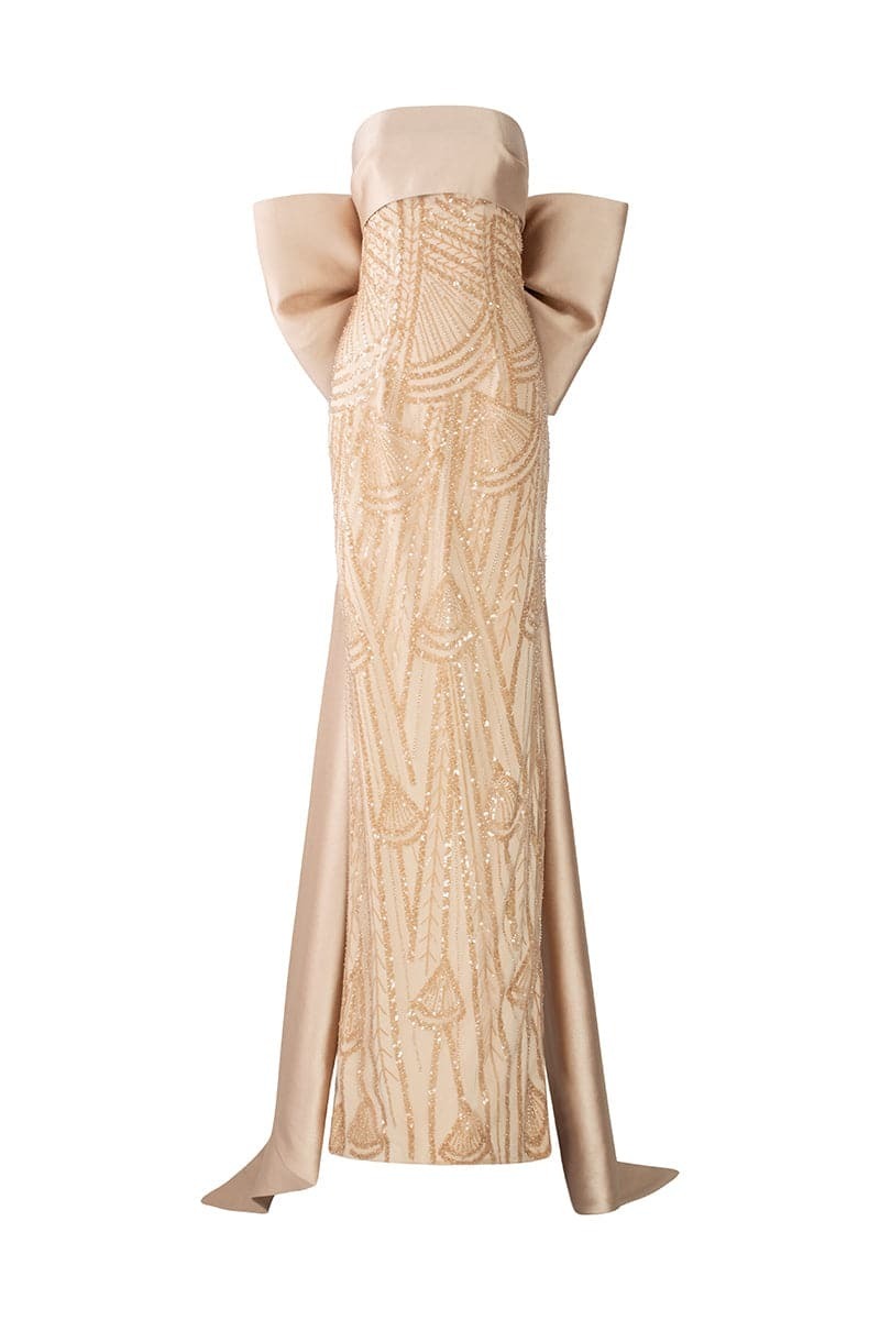 MARINA CRYSTAL LACE BOW TIE DRESS