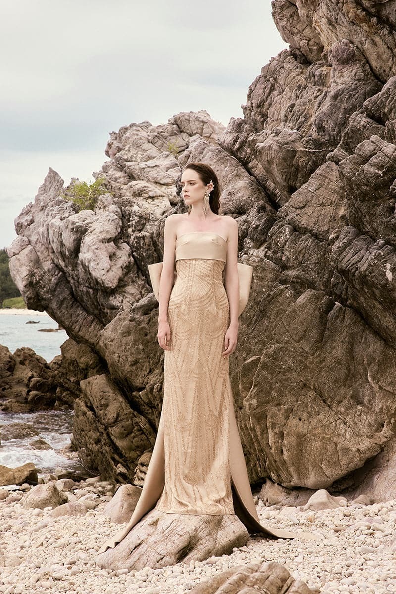 MARINA CRYSTAL LACE BOW TIE DRESS