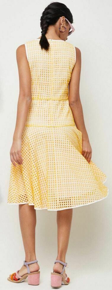 Yellow White Broderie Anglaise Cotton Fit & Flare Midi Dress