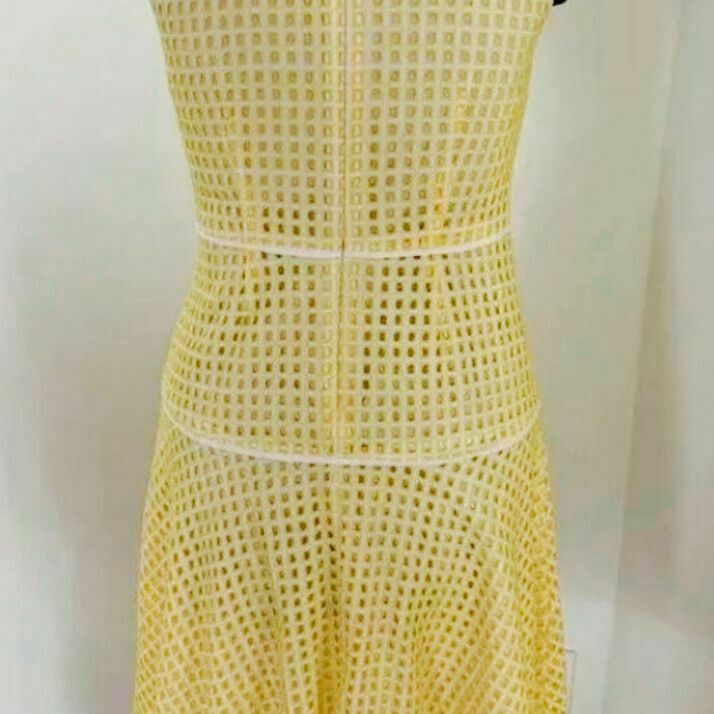 Yellow White Broderie Anglaise Cotton Fit & Flare Midi Dress