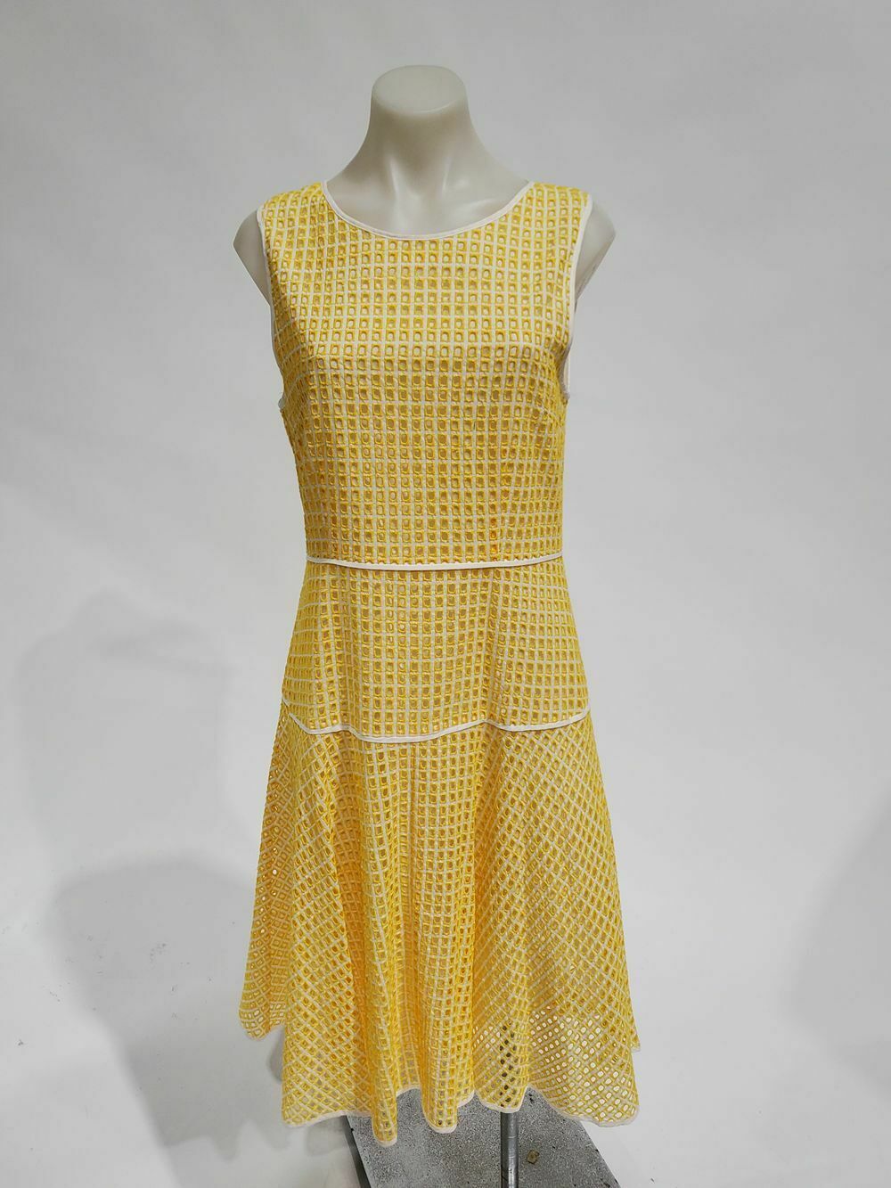 Yellow White Broderie Anglaise Cotton Fit & Flare Midi Dress