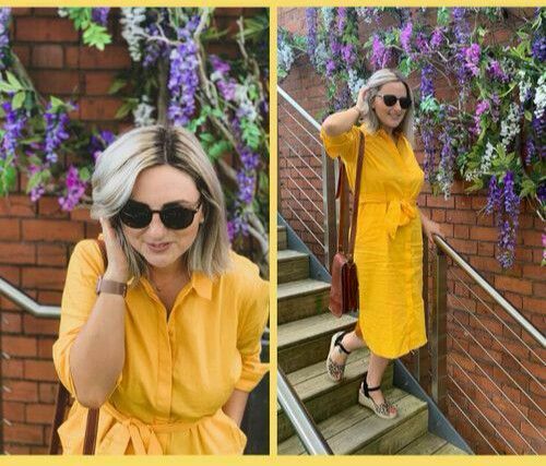 Freya Linen Cotton Golden Yellow Midi Collared Shirt Dress