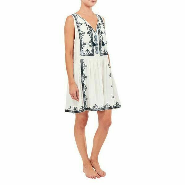 Bacolet White Embroidered Mini Smock Dress RRP$140