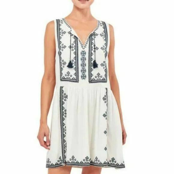 Bacolet White Embroidered Mini Smock Dress RRP$140