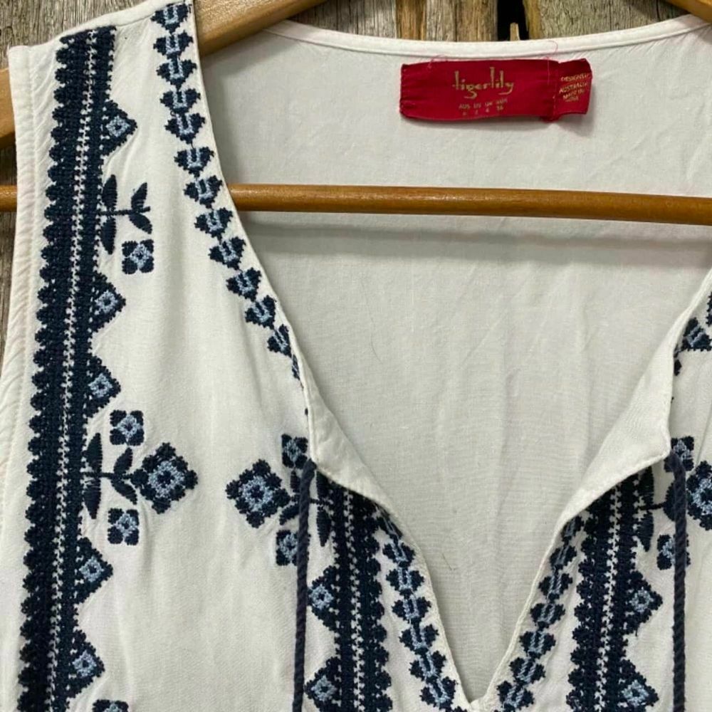 Bacolet White Embroidered Mini Smock Dress RRP$140