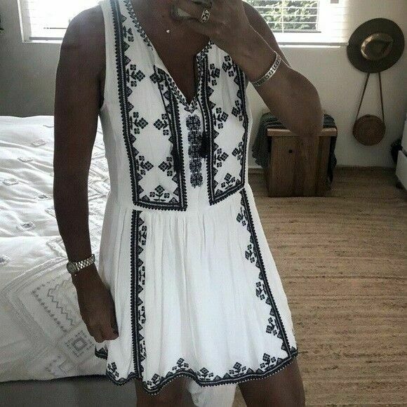 Bacolet White Embroidered Mini Smock Dress RRP$140