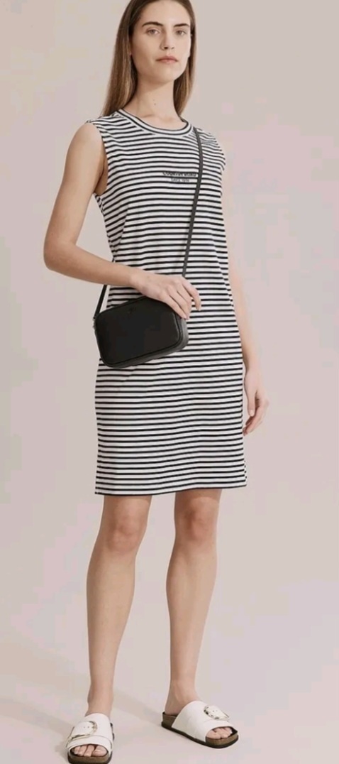 Stripe Modern Logo Dress Black/White XS