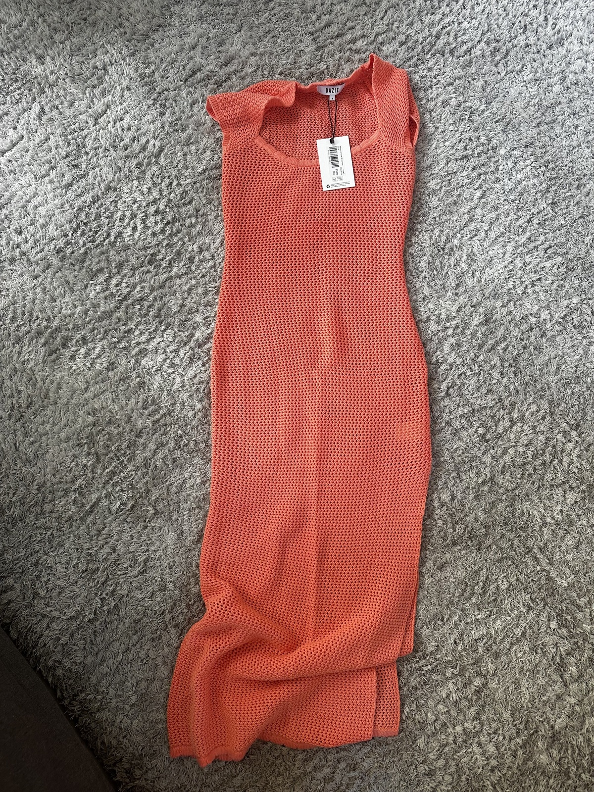 Crochet coral midi dress