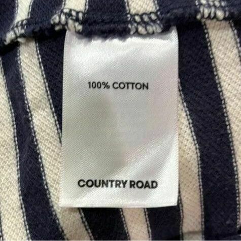  Cotton Navy White Nautical Yoke Stripe Assymetric Hi Low Dress