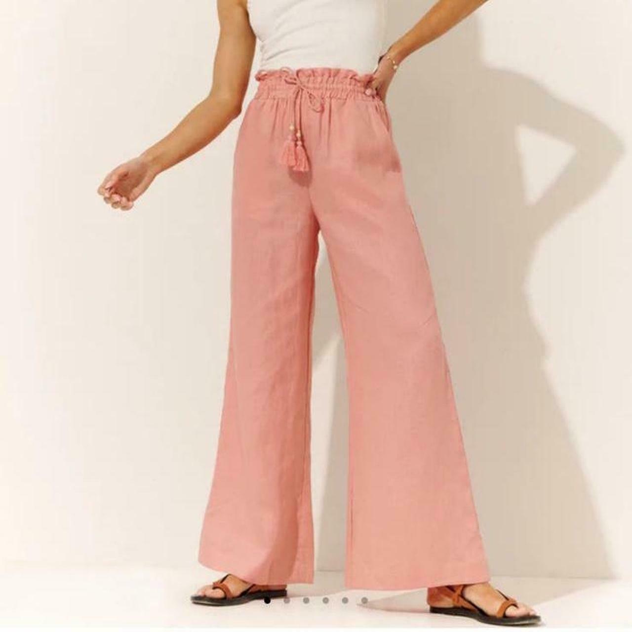 Molly Linen Italian Clay Pink High Waisted Wide Leg Pants RRP$199