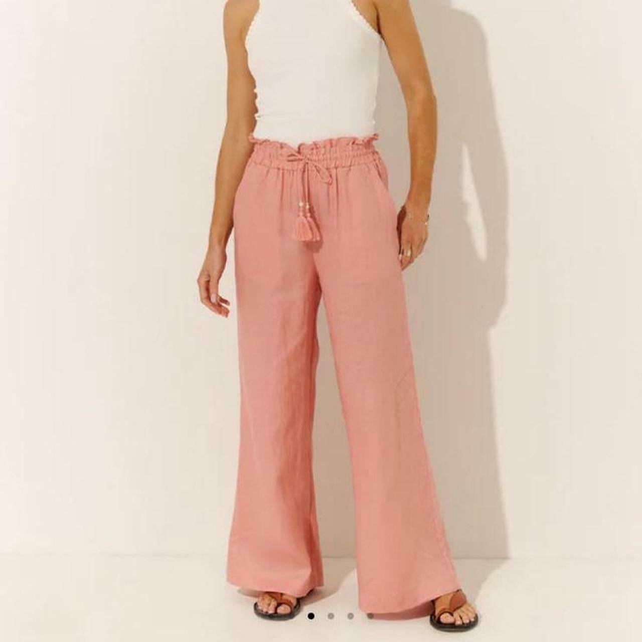 Molly Linen Italian Clay Pink High Waisted Wide Leg Pants RRP$199
