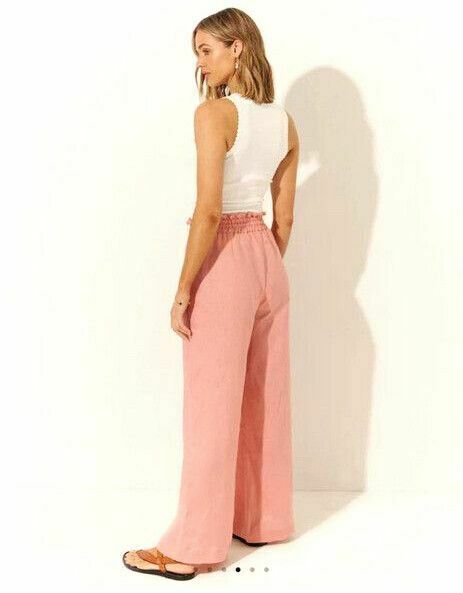 Molly Linen Italian Clay Pink High Waisted Wide Leg Pants RRP$199
