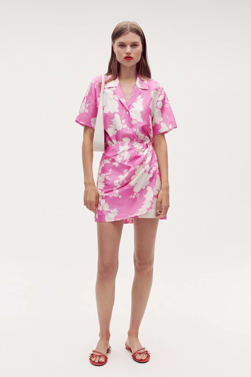 Silhouette Print Short Sarong Skirt Carmine Pink