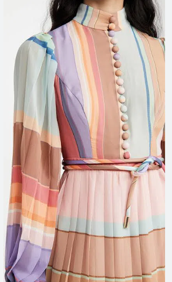 Rainbow Striped Crepe De Chine Midi Dress Size 0 (Small /AU 8)