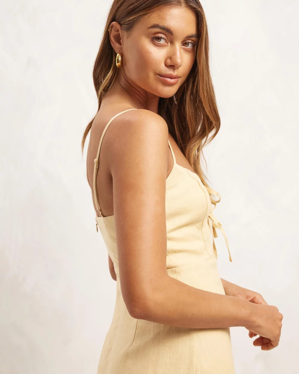 Linen Gathered Waist Midi Dress