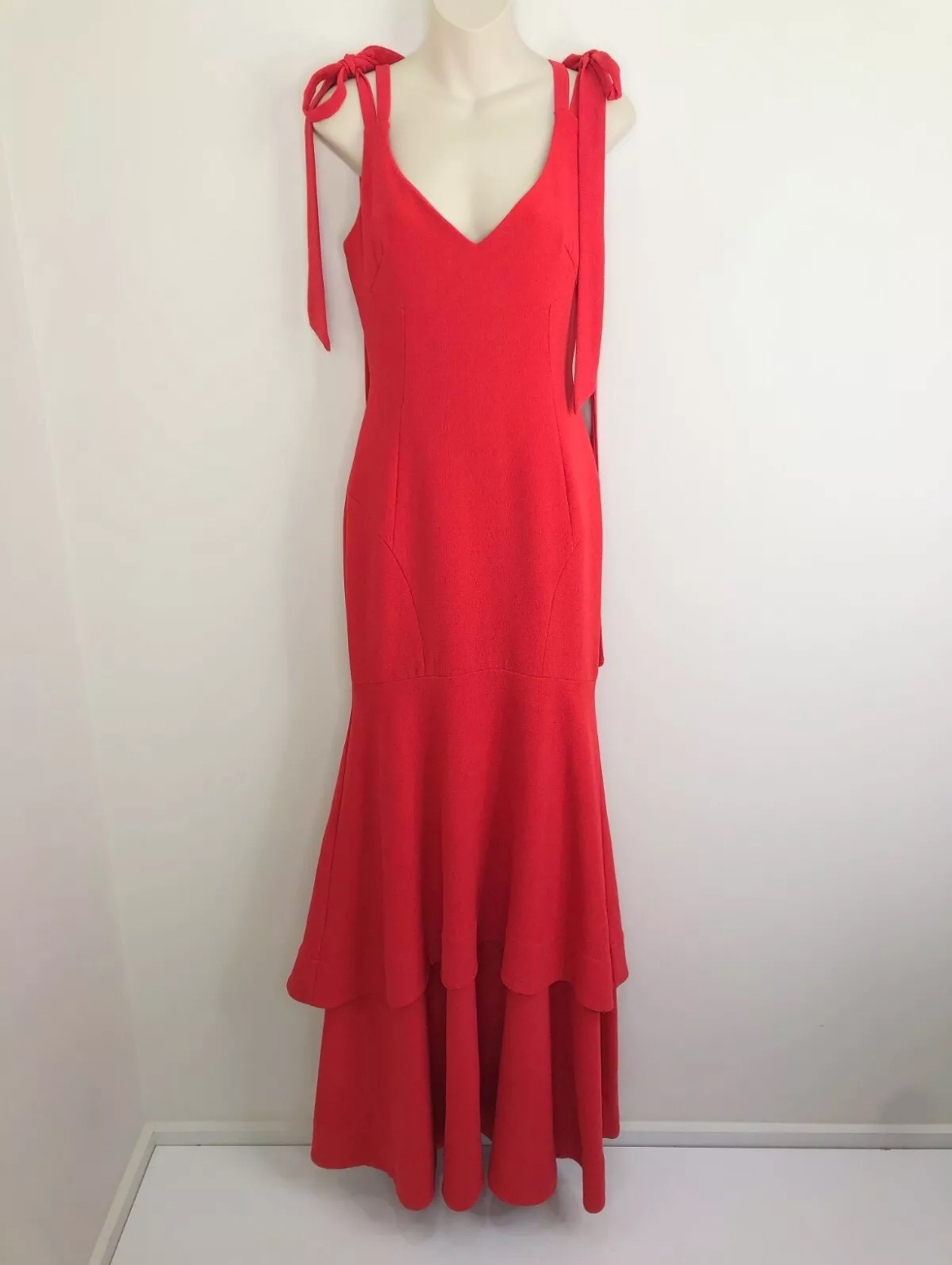 Rebecca Vallance Domingo Tiered Bow-detailed Crepe Gown size 8 red dress event