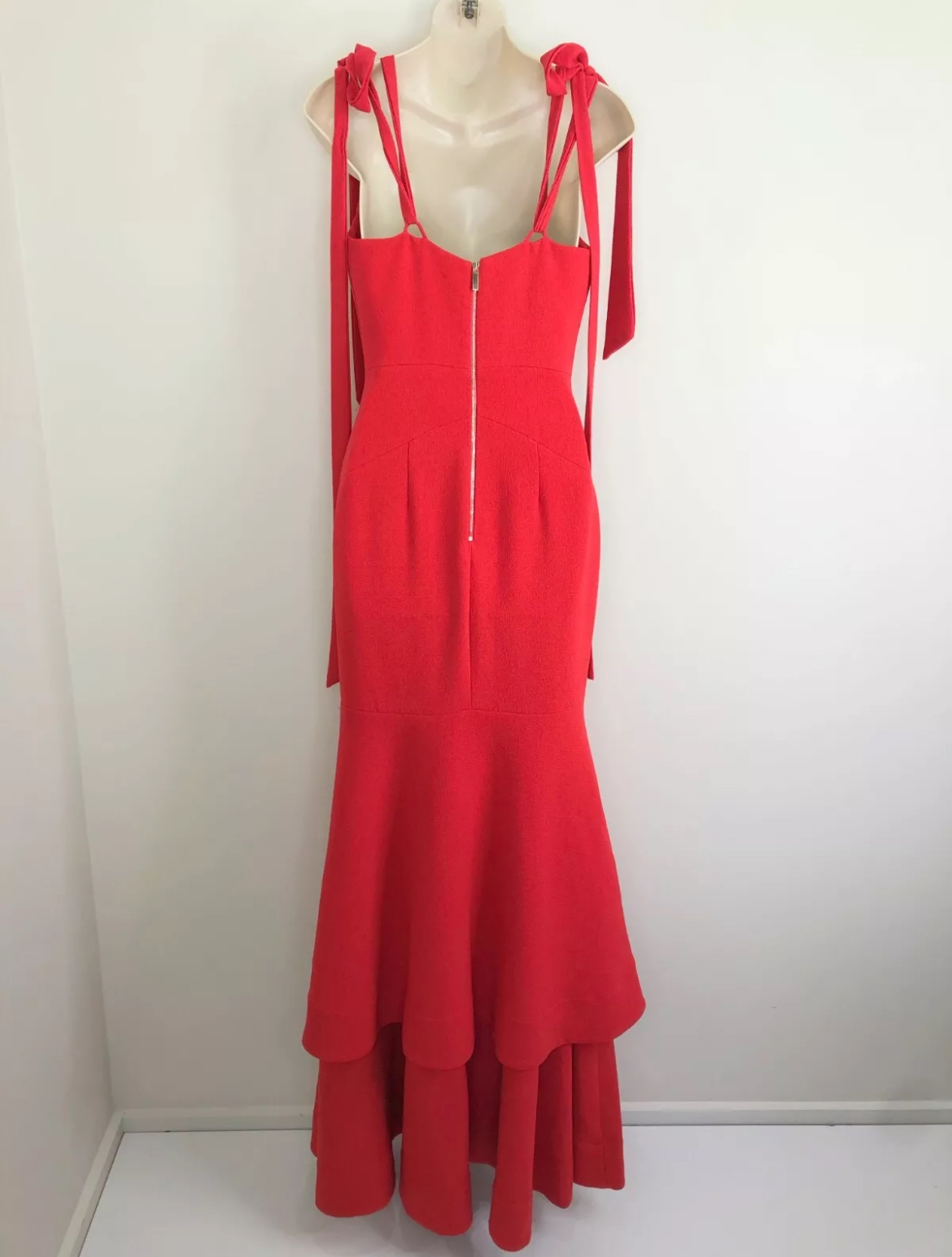 Rebecca Vallance Domingo Tiered Bow-detailed Crepe Gown size 8 red dress event